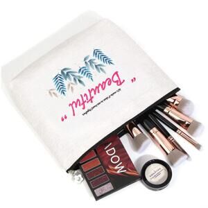 "Beautiful" Linen Makeup Bag